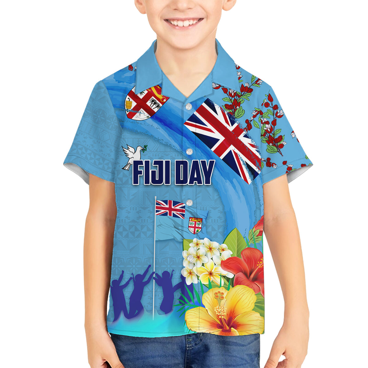Fiji Day Family Matching Tank Maxi Dress and Hawaiian Shirt Tagimoucia Flower and Melanesia Pattern LT03 Son's Shirt Blue - Polynesian Pride