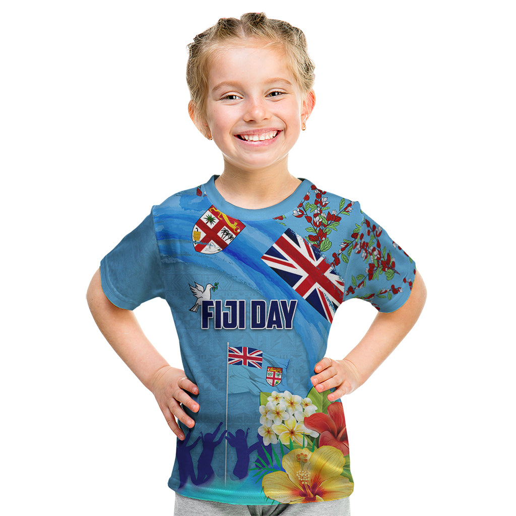 Fiji Day Kid T Shirt Tagimoucia Flower and Melanesia Pattern