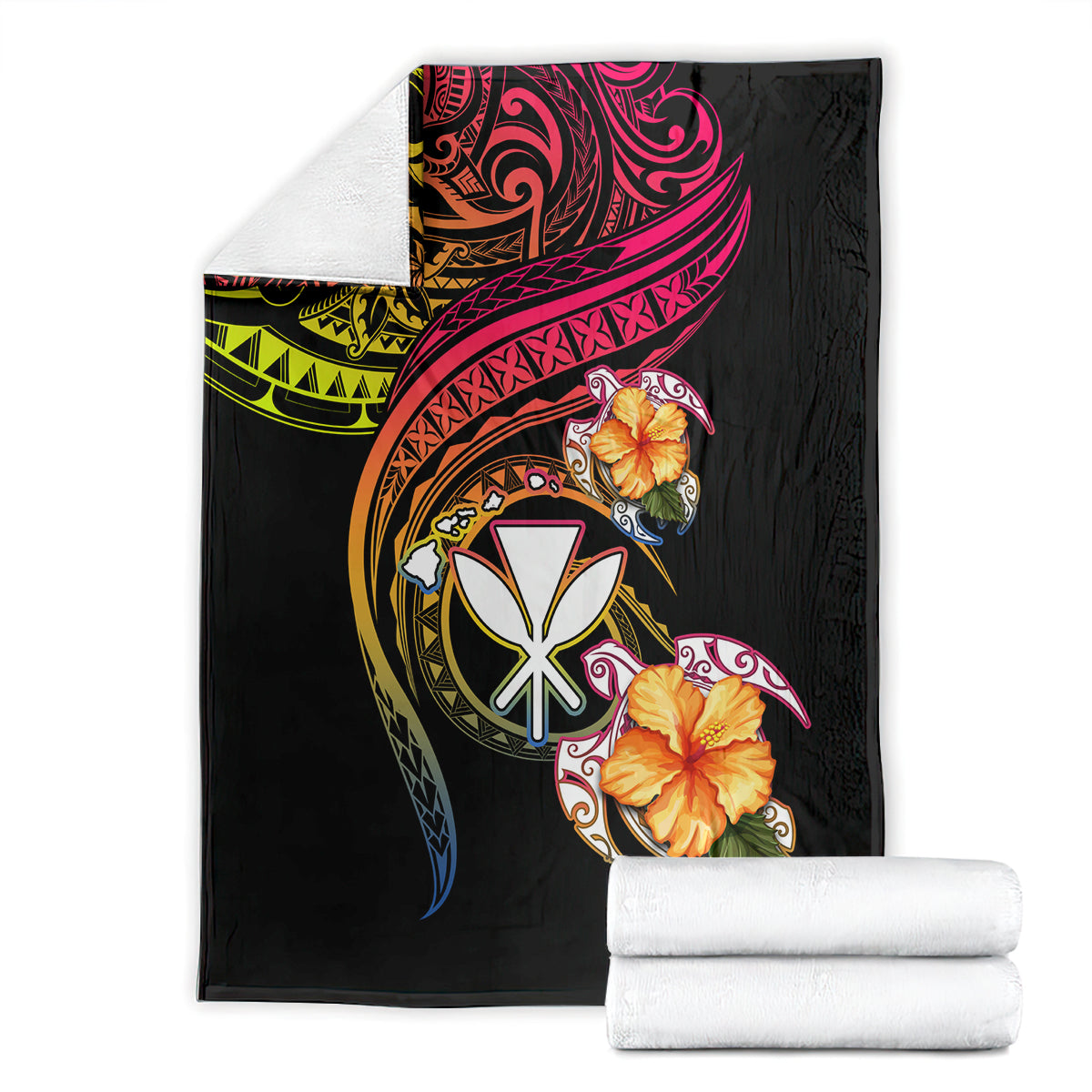 Polynesia Hawaii Turtle Day Blanket Hibiscus and Kanaka Maoli