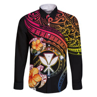 Polynesia Hawaii Turtle Day Family Matching Off The Shoulder Long Sleeve Dress and Hawaiian Shirt Hibiscus and Kanaka Maoli LT03 Dad's Shirt - Long Sleeve Black - Polynesian Pride