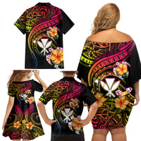 Polynesia Hawaii Turtle Day Family Matching Off Shoulder Short Dress and Hawaiian Shirt Hibiscus and Kanaka Maoli LT03 - Polynesian Pride