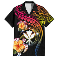 Polynesia Hawaii Turtle Day Family Matching Short Sleeve Bodycon Dress and Hawaiian Shirt Hibiscus and Kanaka Maoli LT03 Dad's Shirt - Short Sleeve Black - Polynesian Pride