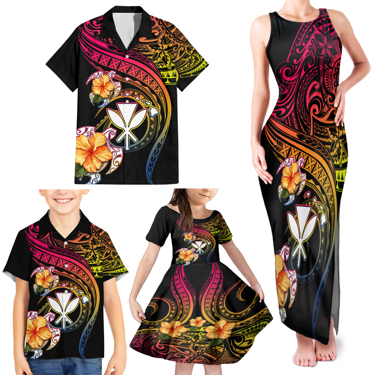 Polynesia Hawaii Turtle Day Family Matching Tank Maxi Dress and Hawaiian Shirt Hibiscus and Kanaka Maoli LT03 - Polynesian Pride