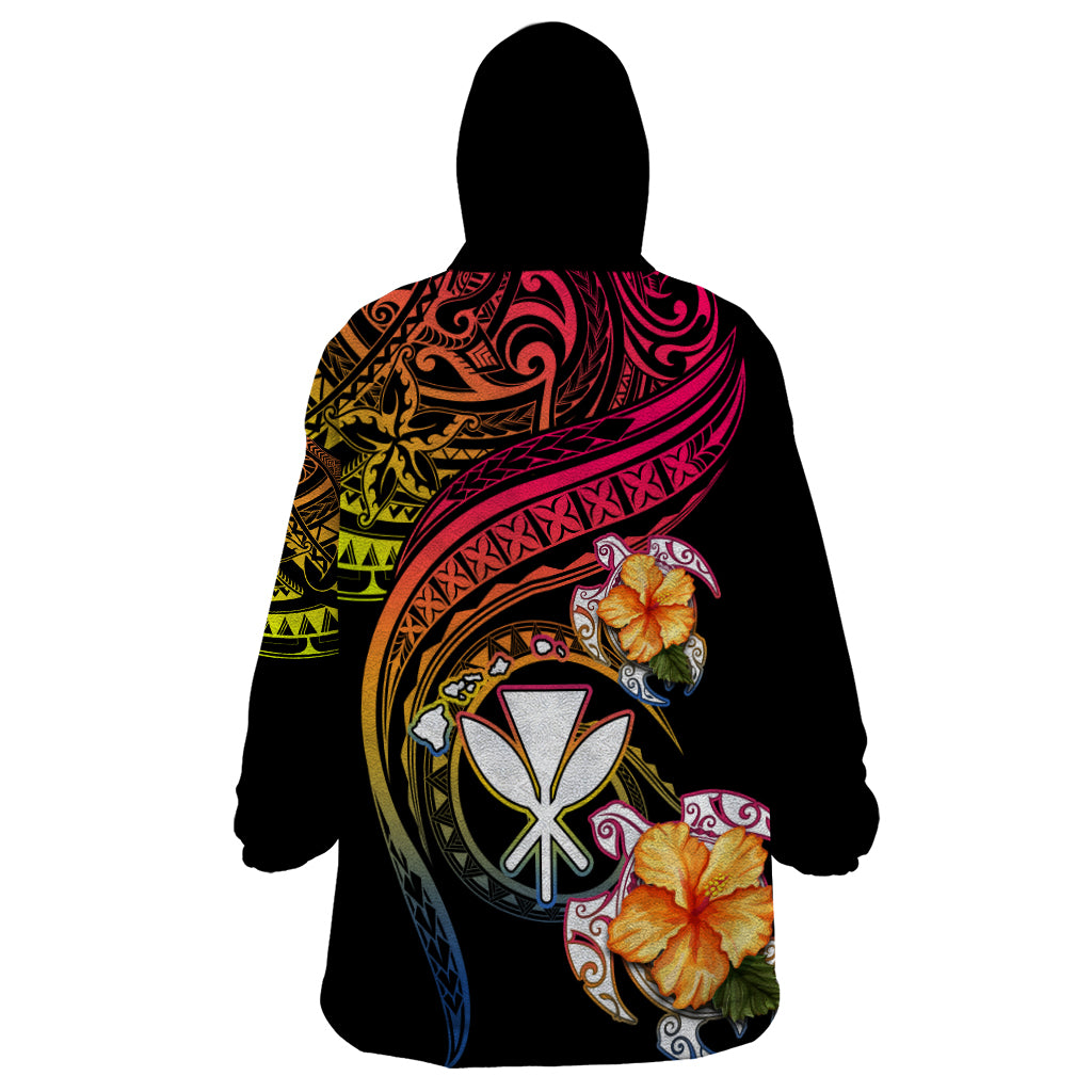 Polynesia Hawaii Turtle Day Wearable Blanket Hoodie Hibiscus and Kanaka Maoli