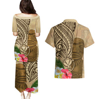 Hawaii Kanaloa Tiki Couples Matching Puletasi and Hawaiian Shirt Polynesian Tattoo and Tapa Pattern