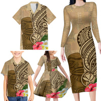 Hawaii Kanaloa Tiki Family Matching Long Sleeve Bodycon Dress and Hawaiian Shirt Polynesian Tattoo and Tapa Pattern LT03 - Polynesian Pride