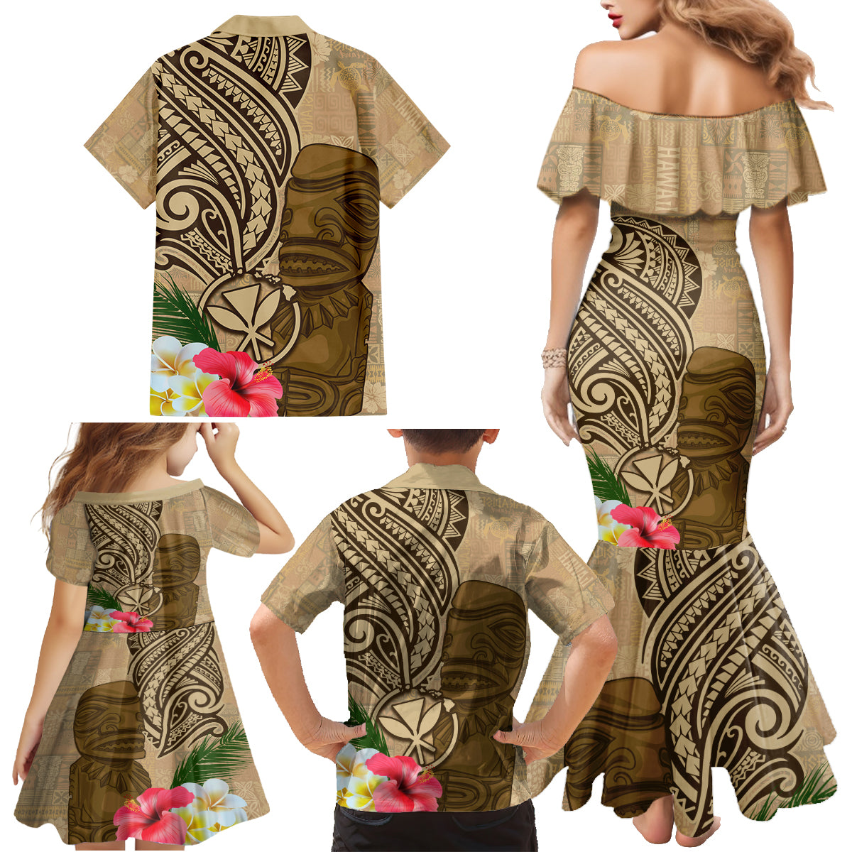 Hawaii Kanaloa Tiki Family Matching Mermaid Dress and Hawaiian Shirt Polynesian Tattoo and Tapa Pattern LT03 - Polynesian Pride