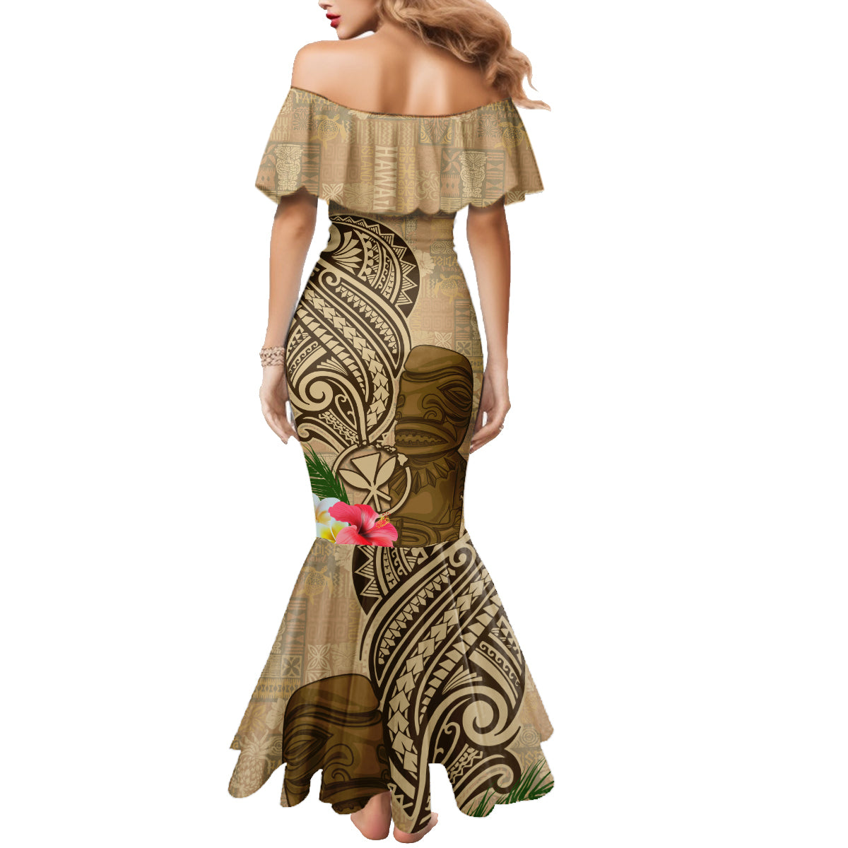 Hawaii Kanaloa Tiki Family Matching Mermaid Dress and Hawaiian Shirt Polynesian Tattoo and Tapa Pattern LT03 - Polynesian Pride