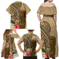 Hawaii Kanaloa Tiki Family Matching Off Shoulder Maxi Dress and Hawaiian Shirt Polynesian Tattoo and Tapa Pattern LT03 - Polynesian Pride