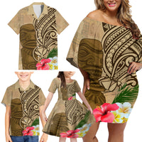 Hawaii Kanaloa Tiki Family Matching Off Shoulder Short Dress and Hawaiian Shirt Polynesian Tattoo and Tapa Pattern LT03 - Polynesian Pride