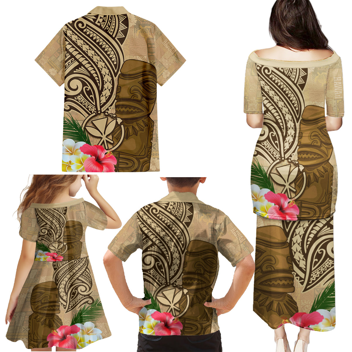 Hawaii Kanaloa Tiki Family Matching Puletasi and Hawaiian Shirt Polynesian Tattoo and Tapa Pattern LT03 - Polynesian Pride