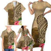 Hawaii Kanaloa Tiki Family Matching Short Sleeve Bodycon Dress and Hawaiian Shirt Polynesian Tattoo and Tapa Pattern LT03 - Polynesian Pride
