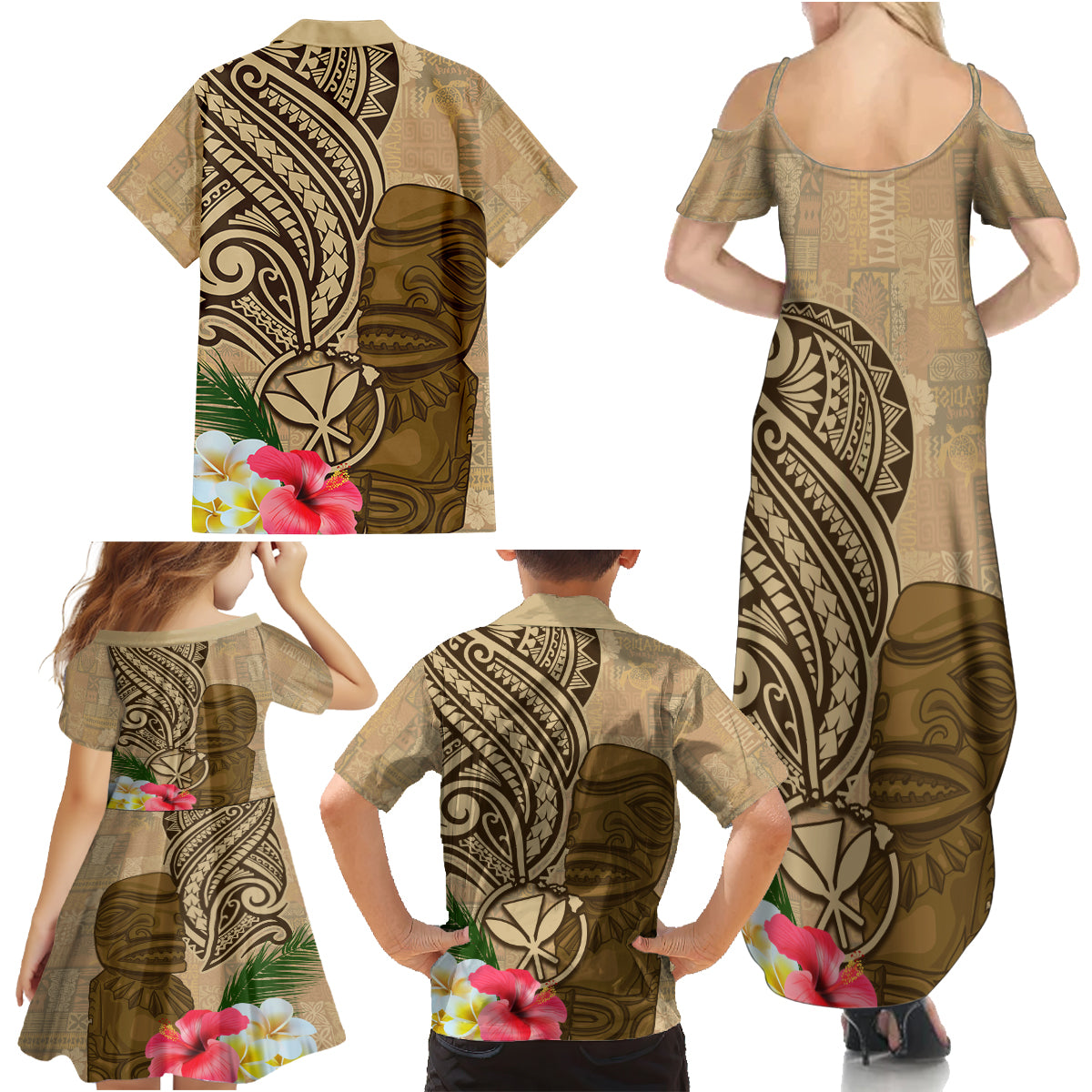 Hawaii Kanaloa Tiki Family Matching Summer Maxi Dress and Hawaiian Shirt Polynesian Tattoo and Tapa Pattern LT03 - Polynesian Pride