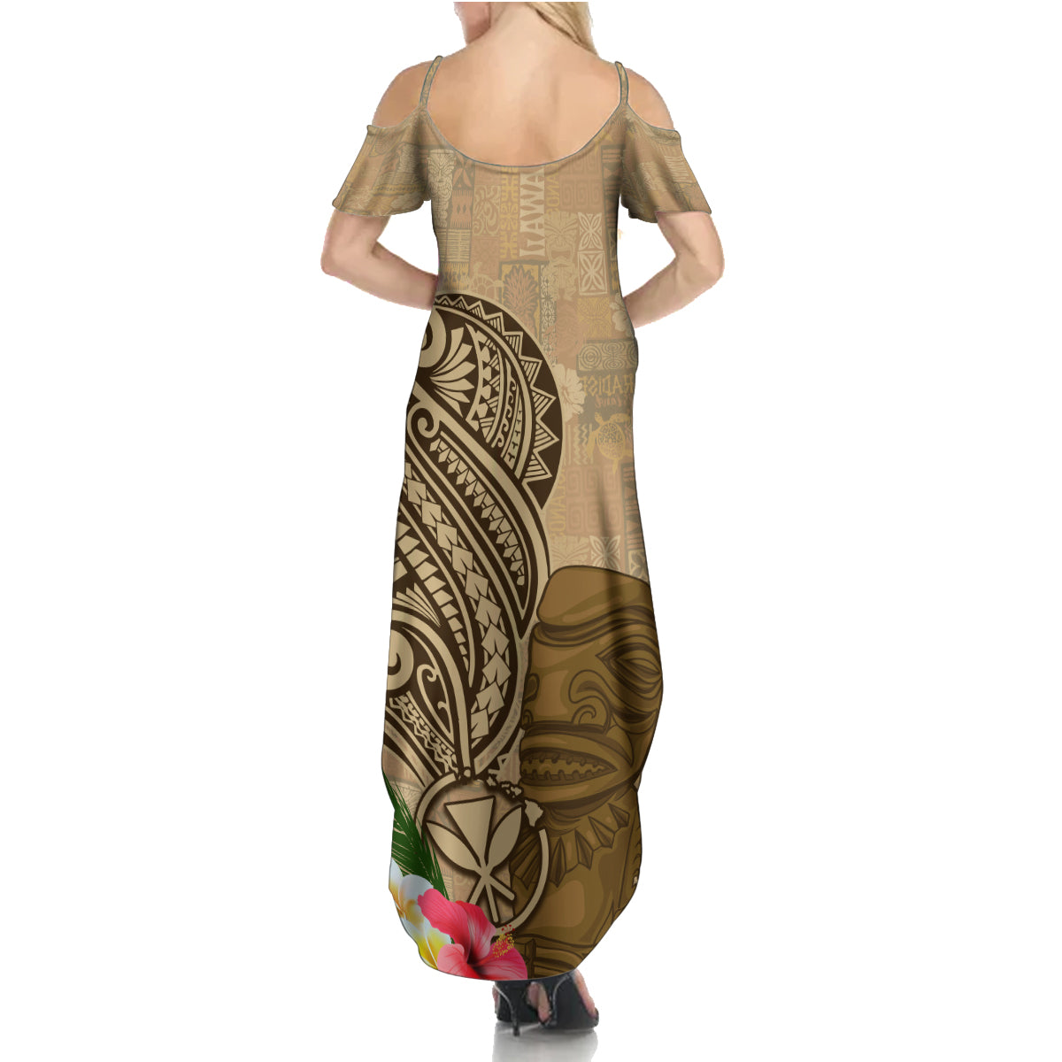 Hawaii Kanaloa Tiki Family Matching Summer Maxi Dress and Hawaiian Shirt Polynesian Tattoo and Tapa Pattern LT03 - Polynesian Pride