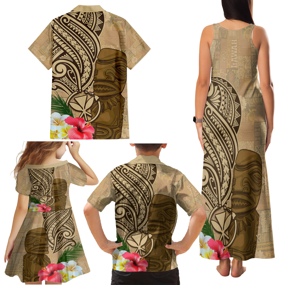 Hawaii Kanaloa Tiki Family Matching Tank Maxi Dress and Hawaiian Shirt Polynesian Tattoo and Tapa Pattern LT03 - Polynesian Pride