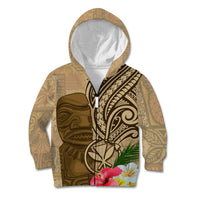 Hawaii Kanaloa Tiki Kid Hoodie Polynesian Tattoo and Tapa Pattern LT03 Zip Hoodie Beige - Polynesian Pride