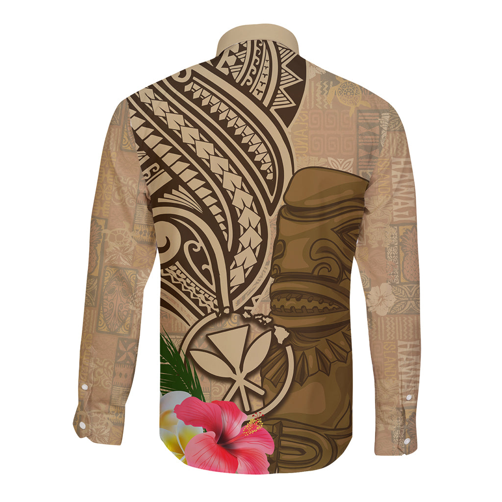 Hawaii Kanaloa Tiki Long Sleeve Button Shirt Polynesian Tattoo and Tapa Pattern LT03 - Polynesian Pride