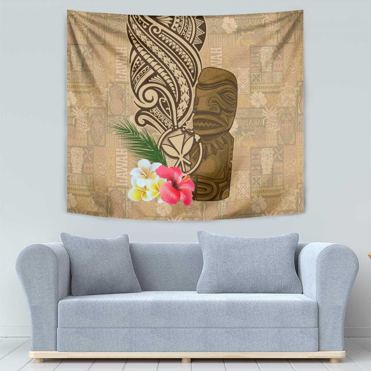 Hawaii Kanaloa Tiki Tapestry Polynesian Tattoo and Tapa Pattern
