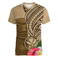 Hawaii Kanaloa Tiki Women V-Neck T-Shirt Polynesian Tattoo and Tapa Pattern