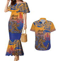 Hawaiki Nui Va'a Solo French Polynesia Couples Matching Mermaid Dress and Hawaiian Shirt Sunset Color LT03 Yellow - Polynesian Pride