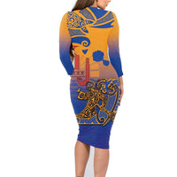 Hawaiki Nui Va'a Solo French Polynesia Family Matching Long Sleeve Bodycon Dress and Hawaiian Shirt Sunset Color LT03 - Polynesian Pride