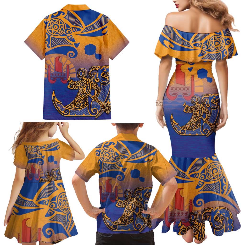 Hawaiki Nui Va'a Solo French Polynesia Family Matching Mermaid Dress and Hawaiian Shirt Sunset Color LT03 - Polynesian Pride