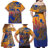 Hawaiki Nui Va'a Solo French Polynesia Family Matching Off Shoulder Maxi Dress and Hawaiian Shirt Sunset Color LT03 - Polynesian Pride