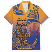 Hawaiki Nui Va'a Solo French Polynesia Family Matching Off Shoulder Short Dress and Hawaiian Shirt Sunset Color LT03 Dad's Shirt - Short Sleeve Yellow - Polynesian Pride