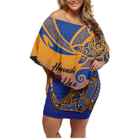 Hawaiki Nui Va'a Solo French Polynesia Family Matching Off Shoulder Short Dress and Hawaiian Shirt Sunset Color LT03 Mom's Dress Yellow - Polynesian Pride