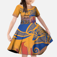 Hawaiki Nui Va'a Solo French Polynesia Family Matching Summer Maxi Dress and Hawaiian Shirt Sunset Color LT03 Daughter's Dress Yellow - Polynesian Pride