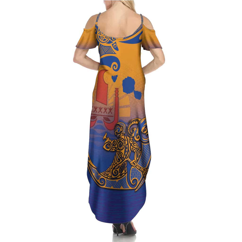 Hawaiki Nui Va'a Solo French Polynesia Family Matching Summer Maxi Dress and Hawaiian Shirt Sunset Color LT03 - Polynesian Pride