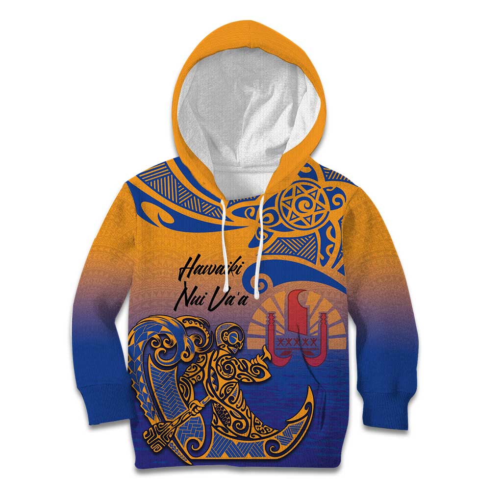 Hawaiki Nui Va'a Solo French Polynesia Kid Hoodie Sunset Color LT03 Hoodie Yellow - Polynesian Pride