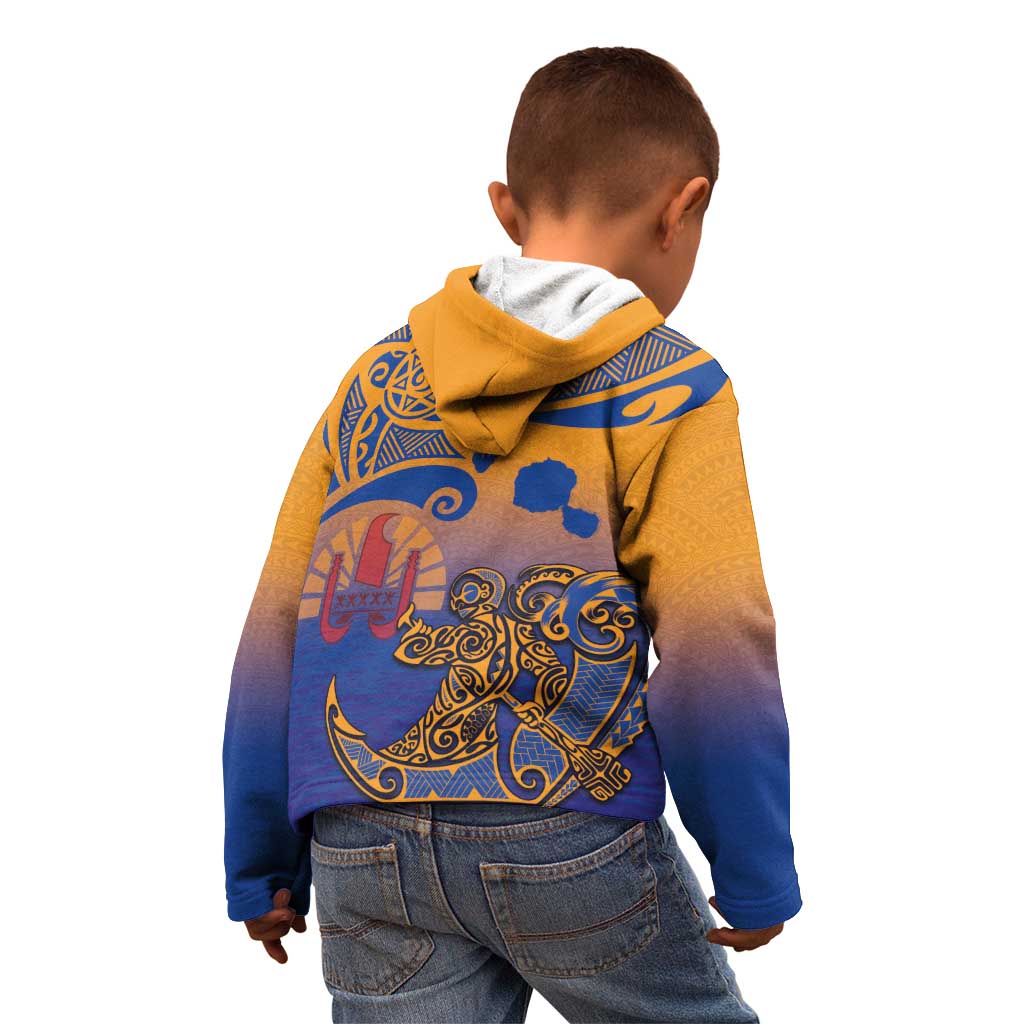 Hawaiki Nui Va'a Solo French Polynesia Kid Hoodie Sunset Color LT03 - Polynesian Pride