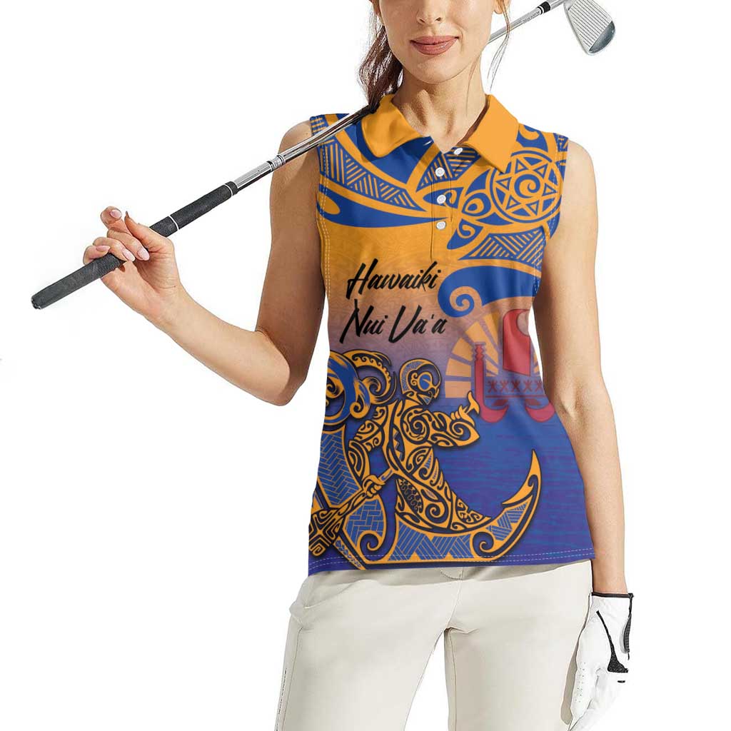 Hawaiki Nui Va'a Solo French Polynesia Women Sleeveless Polo Shirt Sunset Color
