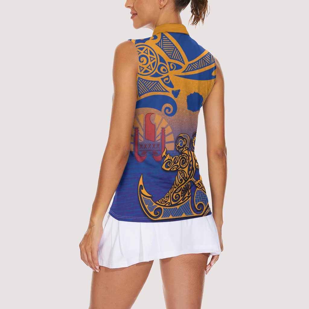 Hawaiki Nui Va'a Solo French Polynesia Women Sleeveless Polo Shirt Sunset Color
