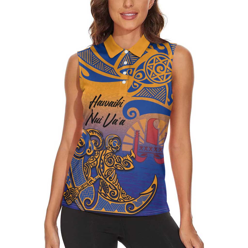 Hawaiki Nui Va'a Solo French Polynesia Women Sleeveless Polo Shirt Sunset Color