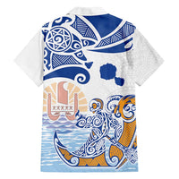 Hawaiki Nui Va'a Solo French Polynesia Family Matching Long Sleeve Bodycon Dress and Hawaiian Shirt Blue Color LT03 - Polynesian Pride