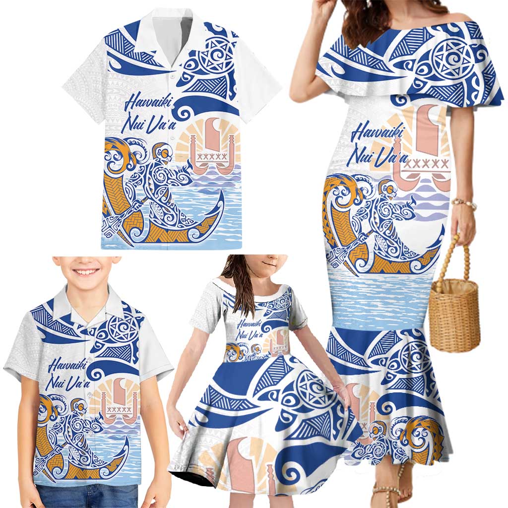 Hawaiki Nui Va'a Solo French Polynesia Family Matching Mermaid Dress and Hawaiian Shirt Blue Color LT03 - Polynesian Pride