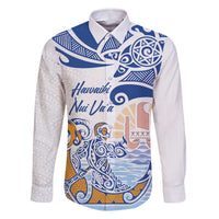 Hawaiki Nui Va'a Solo French Polynesia Family Matching Off The Shoulder Long Sleeve Dress and Hawaiian Shirt Blue Color LT03 Dad's Shirt - Long Sleeve Blue - Polynesian Pride