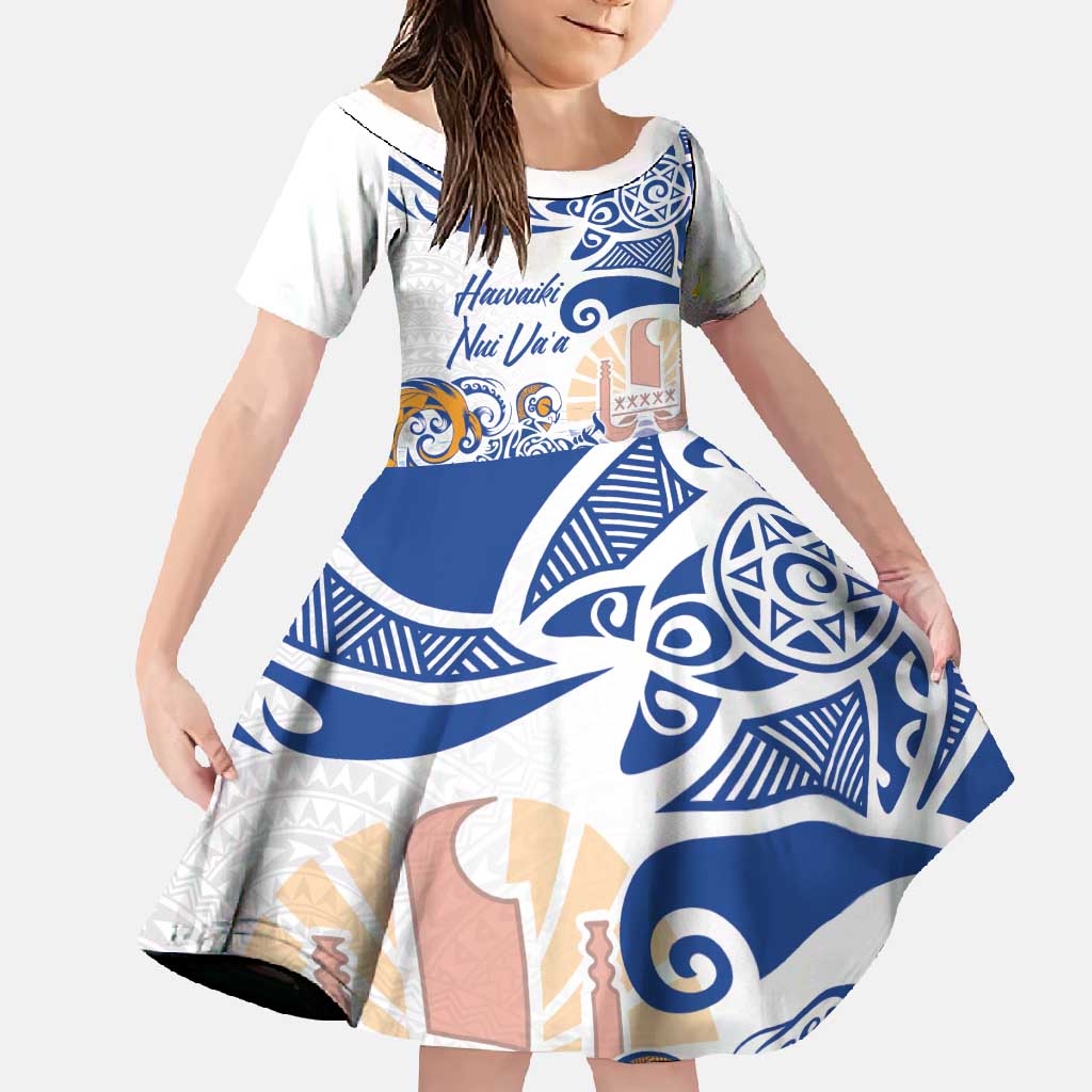 Hawaiki Nui Va'a Solo French Polynesia Family Matching Off Shoulder Maxi Dress and Hawaiian Shirt Blue Color LT03 Daughter's Dress Blue - Polynesian Pride
