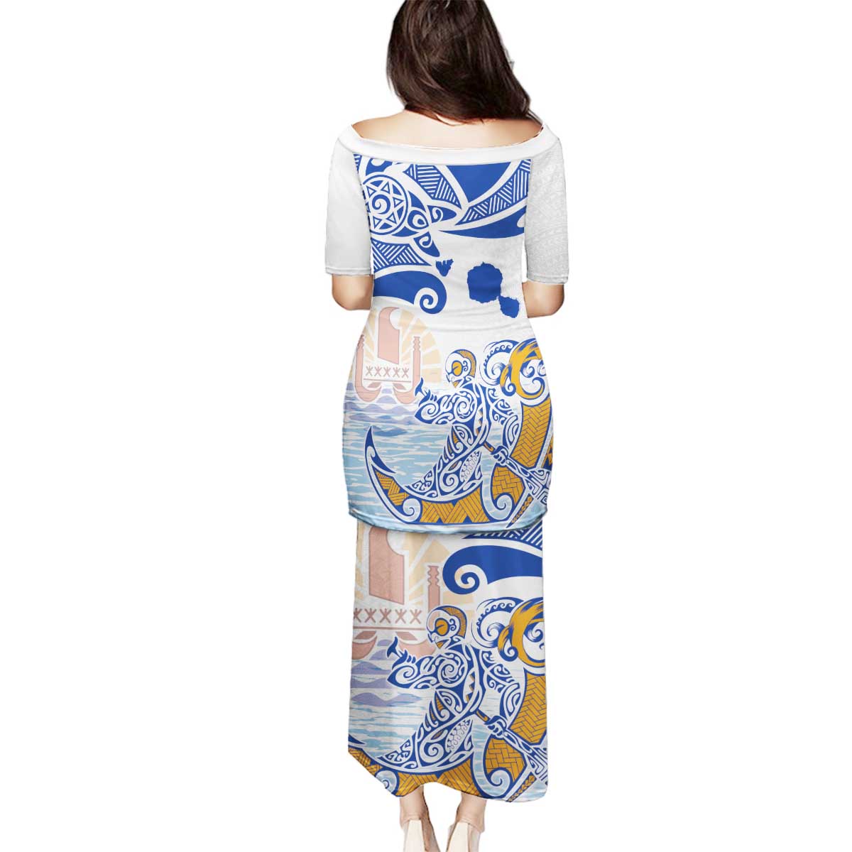 Hawaiki Nui Va'a Solo French Polynesia Family Matching Puletasi and Hawaiian Shirt Blue Color LT03 - Polynesian Pride