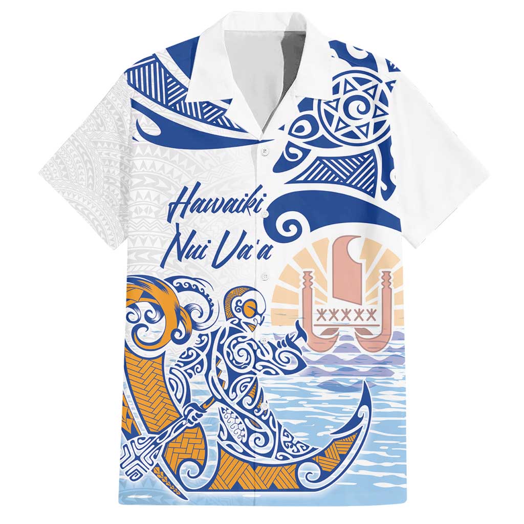 Hawaiki Nui Va'a Solo French Polynesia Family Matching Short Sleeve Bodycon Dress and Hawaiian Shirt Blue Color LT03 Dad's Shirt - Short Sleeve Blue - Polynesian Pride