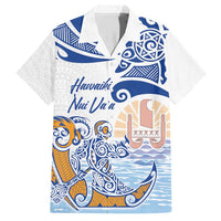 Hawaiki Nui Va'a Solo French Polynesia Family Matching Short Sleeve Bodycon Dress and Hawaiian Shirt Blue Color LT03 Dad's Shirt - Short Sleeve Blue - Polynesian Pride