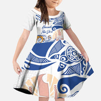 Hawaiki Nui Va'a Solo French Polynesia Family Matching Summer Maxi Dress and Hawaiian Shirt Blue Color LT03 Daughter's Dress Blue - Polynesian Pride