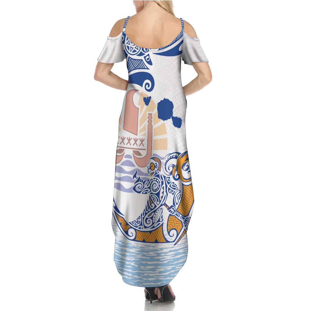Hawaiki Nui Va'a Solo French Polynesia Family Matching Summer Maxi Dress and Hawaiian Shirt Blue Color LT03 - Polynesian Pride