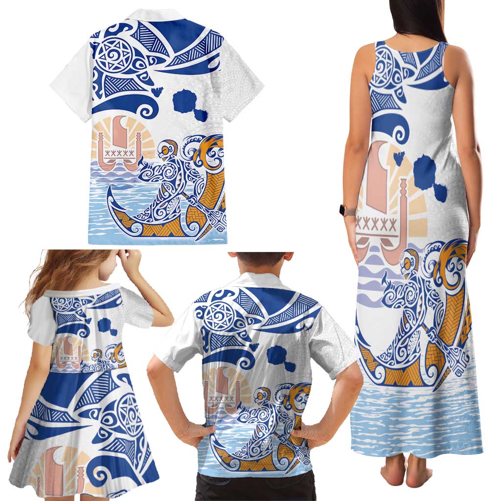 Hawaiki Nui Va'a Solo French Polynesia Family Matching Tank Maxi Dress and Hawaiian Shirt Blue Color LT03 - Polynesian Pride