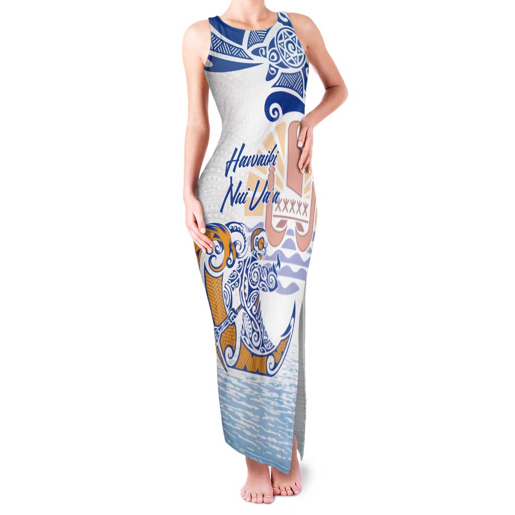Hawaiki Nui Va'a Solo French Polynesia Family Matching Tank Maxi Dress and Hawaiian Shirt Blue Color LT03 Mom's Dress Blue - Polynesian Pride
