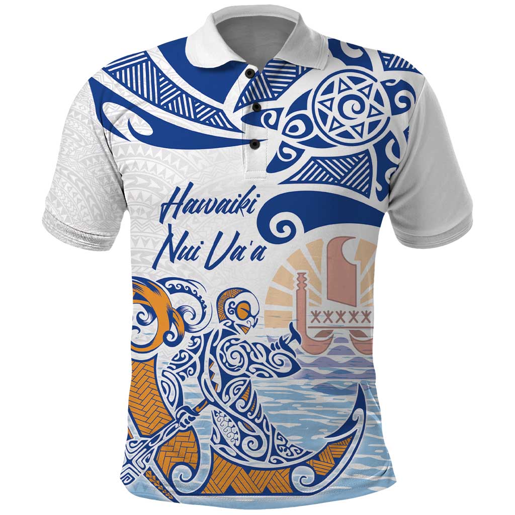 Hawaiki Nui Va'a Solo French Polynesia Polo Shirt Blue Color LT03 Blue - Polynesian Pride