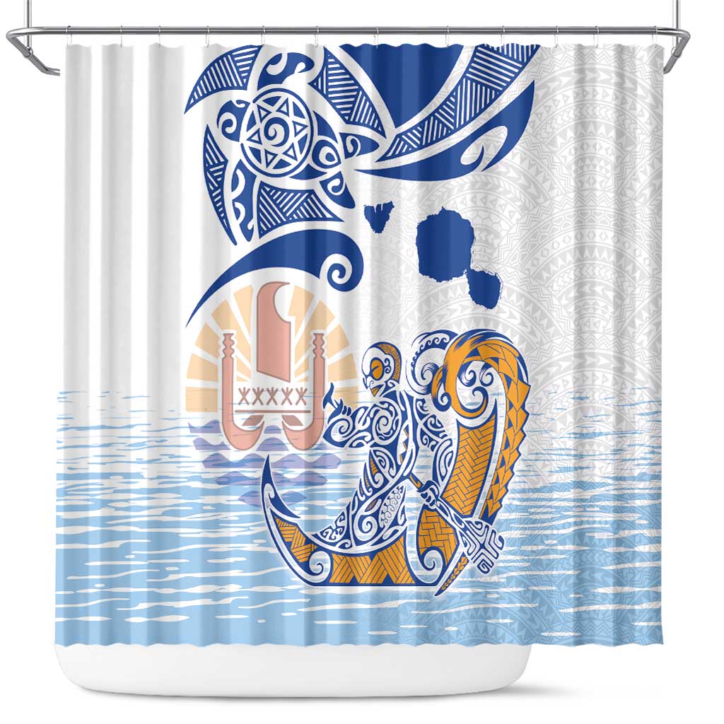 Hawaiki Nui Va'a Solo French Polynesia Shower Curtain Blue Color LT03 Blue - Polynesian Pride