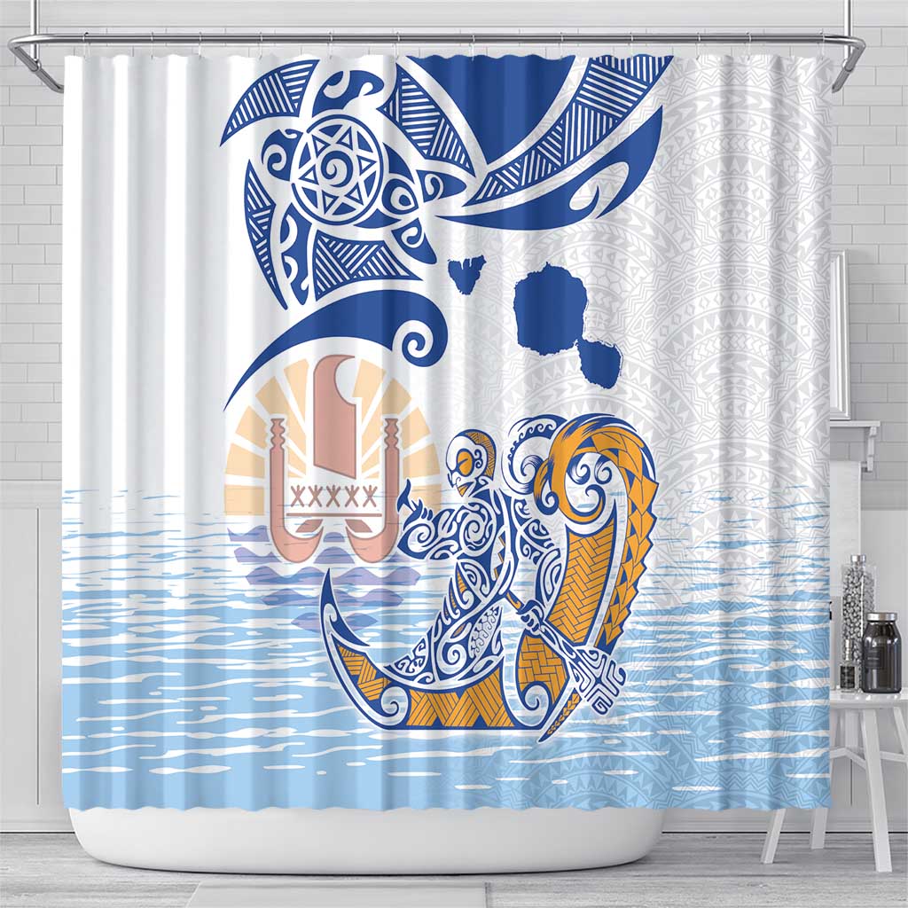 Hawaiki Nui Va'a Solo French Polynesia Shower Curtain Blue Color LT03 - Polynesian Pride